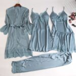 Five-Piece Pajamas Ladies Sexy Lace Nightgown With Chest Pad Set