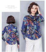 Western Style Loose Stand Collar Imitation Silk Blouse - Image 6
