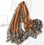 Men's And Women's Cotton Scarf Casual Leopard Print Long Gauze Scarf - Image 7