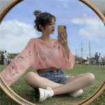 Ice Silk Sunscreen Oversized Long-Sleeved T-Shirt Korean Loose Mesh Blouse Top - Image 5