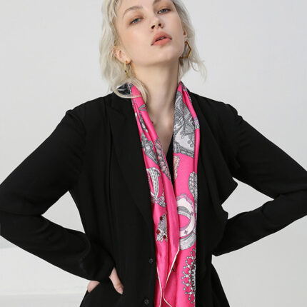 Screen Print Fuschia Silk Scarf