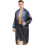 Men's Spring Summer Long Sleeve Silk Nightgown Two Piece Set - Image 4