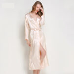 Fashion Ladies Pajamas Imitation Silk Nightgown Lace Sexy Long Nightgown Bathrobe - Image 5