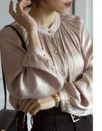 Polyester Solid Color Women's Acetate Silk Satin European Style Shirt Retro Blouse - Image 5