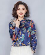 Western Style Loose Stand Collar Imitation Silk Blouse - Image 3