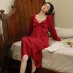Long Ice Silk Nightgown And Thin Pajamas - Image 5