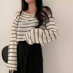 Off-neck Striped Ice Silk Sweater Loose Thin Type Sunscreen Blouse - Image 5