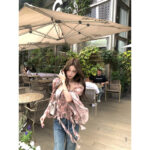 Printed Bay Sleeve Waist-tight Silk Craft Chiffon Blouses For Women - Image 3