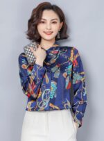 Western Style Loose Stand Collar Imitation Silk Blouse - Image 4