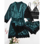 Sexy Pajamas Four-piece Lace Sling Set With Nightgown Nightdress - Image 3