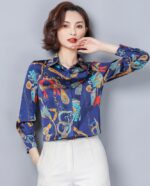 Western Style Loose Stand Collar Imitation Silk Blouse - Image 2