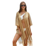 Gold And Silver Silk Split Vacation Beach Blouse Bikini - Image 5