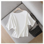 One Word Collar Half Sleeve Shirt Loose And Versatile  Silk Blouse - Image 8