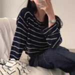 Off-neck Striped Ice Silk Sweater Loose Thin Type Sunscreen Blouse - Image 2