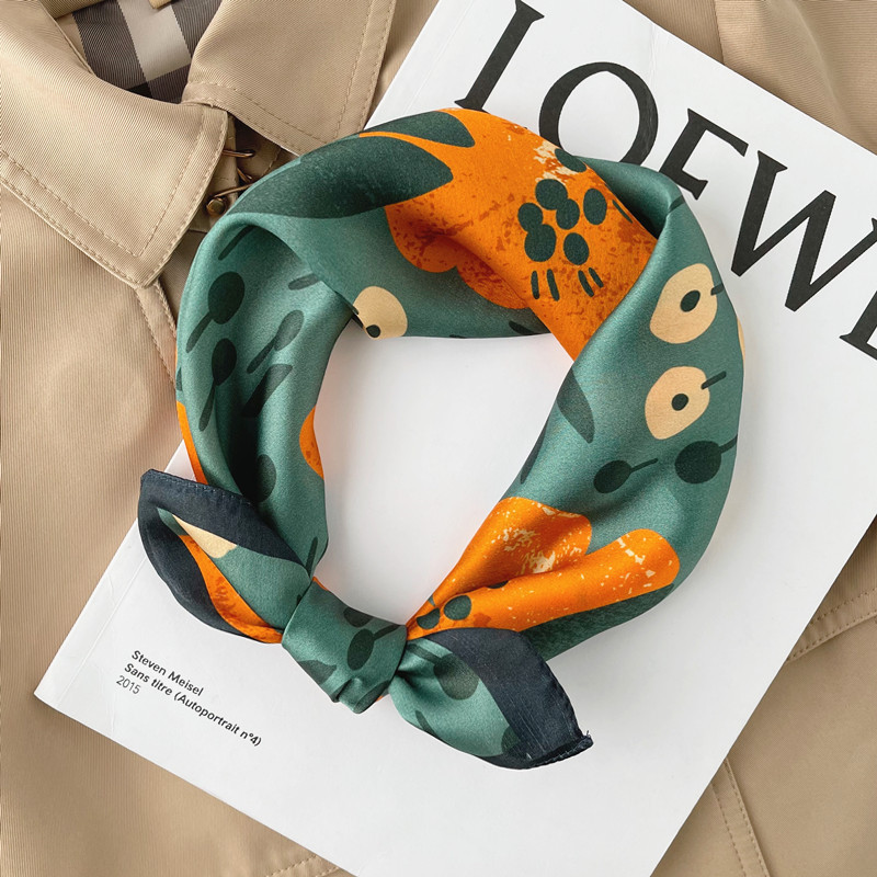 8844bf22-c661-413d-a52d-37c9e253b0ee.jpg Women's Floral Print Silk Scarf Small Square - Image 1