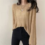 Women's Knitwear Autumn New Korean Style Ice Silk Hollow-out Knitted Blouse Outer Wear Thin Pullover Long Sleeve Sweater Fashion - Image 3