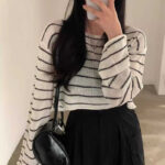 Off-neck Striped Ice Silk Sweater Loose Thin Type Sunscreen Blouse - Image 3