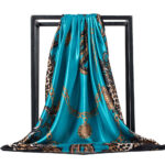 Ladies imitation silk scarf Malaysia head scarf leopard print chain print big square scarf - Image 3