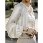 Polyester Solid Color Women's Acetate Silk Satin European Style Shirt Retro Blouse - Image 4