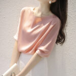 One Word Collar Half Sleeve Shirt Loose And Versatile  Silk Blouse - Image 6