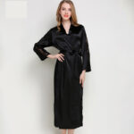 Fashion Ladies Pajamas Imitation Silk Nightgown Lace Sexy Long Nightgown Bathrobe - Image 2