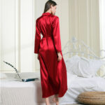 Faux Silk Lapel Long Nightgown Sexy Lace-up Pajamas - Image 5