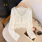 Knitted Long Sleeve Sun Protection Thin Cardigan Blouse Ice Silk Air Conditioning Top
