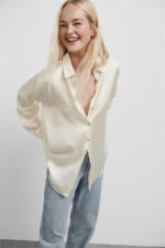 Spring New Style Western Style Fashion Silk Satin Texture Casual Blouse With Trendy Top - Image 3
