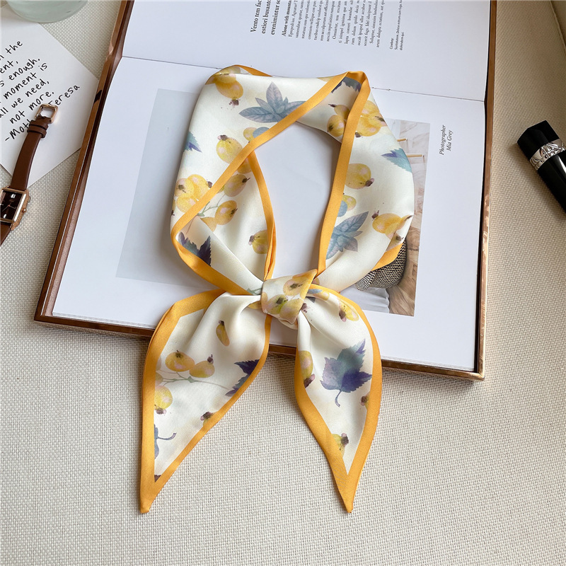 d089042c-ee52-4bc9-b176-d5e543a9a78a.jpg Narrow And Long Fruit Print Silk Scarf - Image 1
