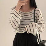 Off-neck Striped Ice Silk Sweater Loose Thin Type Sunscreen Blouse - Image 6