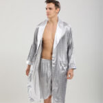 Men's Spring Summer Long Sleeve Silk Nightgown Two Piece Set - Image 3